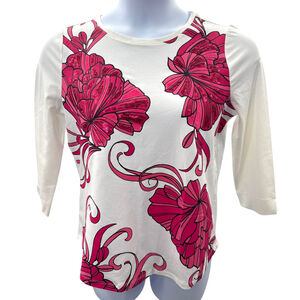 Chico’s Kabash Floral Sequin Top‎ Size 1 Medium Pink White NWOT